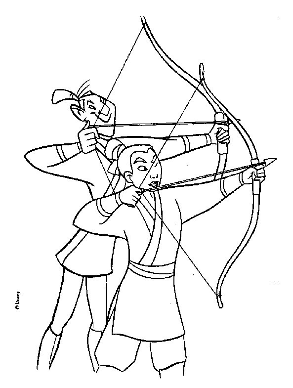 coloriage on s'exerce a tirer a l'arc mulan
